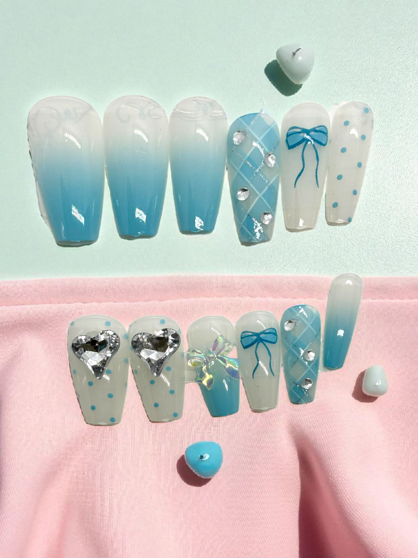 Sky blue Artificial Handmade Reusable Press on Nails Kit