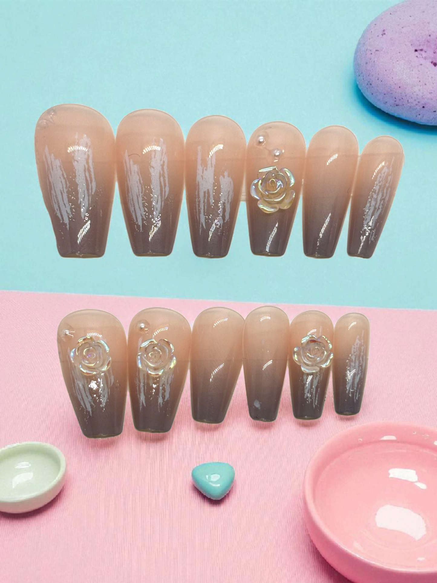 Brown Artificial Handmade Reusable Press on Nails Kit