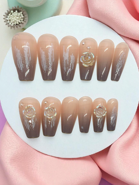 Brown Artificial Handmade Reusable Press on Nails Kit