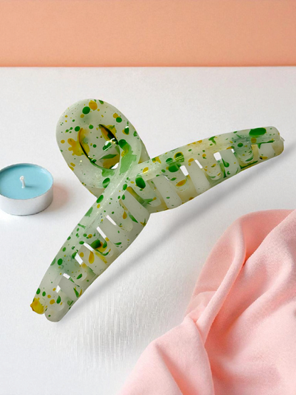 Green & Yellow Paint Splatter Non-Slip Bended Korean Claw Clip