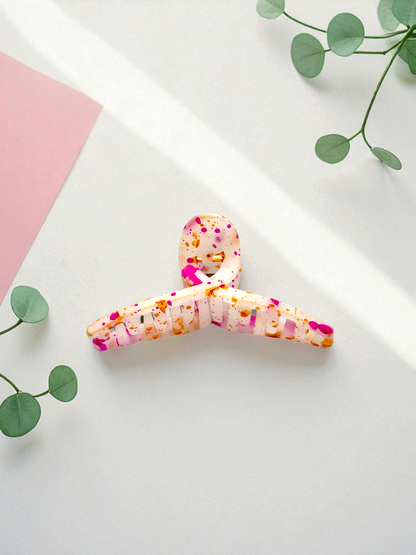 Pink Paint Splatter Non-Slip Bended Korean Claw Clip