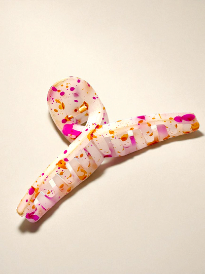 Pink Paint Splatter Non-Slip Bended Korean Claw Clip