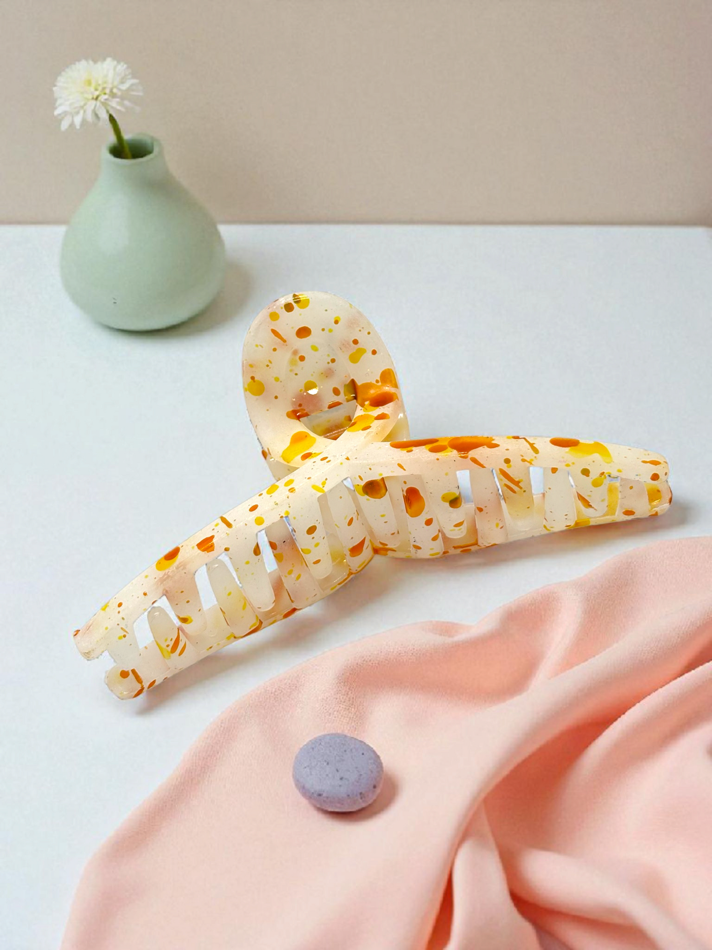 Orange Paint Splatter Non-Slip Bended Korean Claw Clip