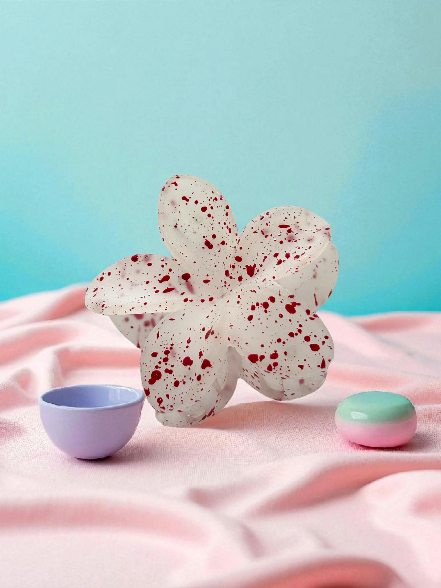 White & Red Paint Splatter Non-Slip Flower Claw Clip