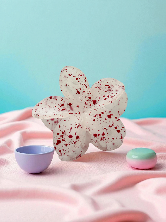 White & Red Paint Splatter Non-Slip Flower Claw Clip