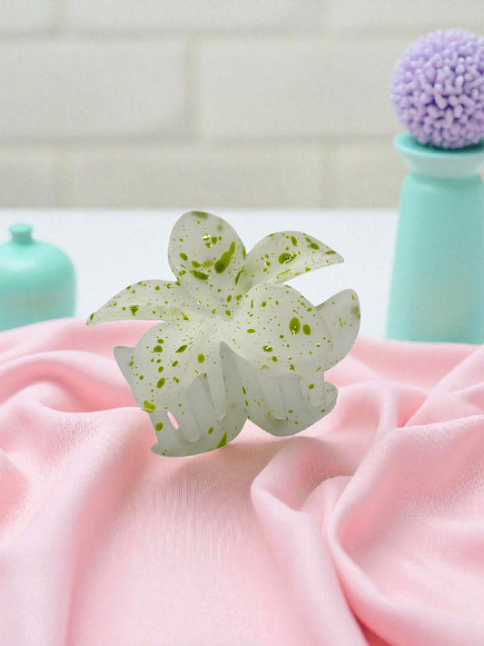 White Green Paint Splatter Non-Slip Flower Claw Clip