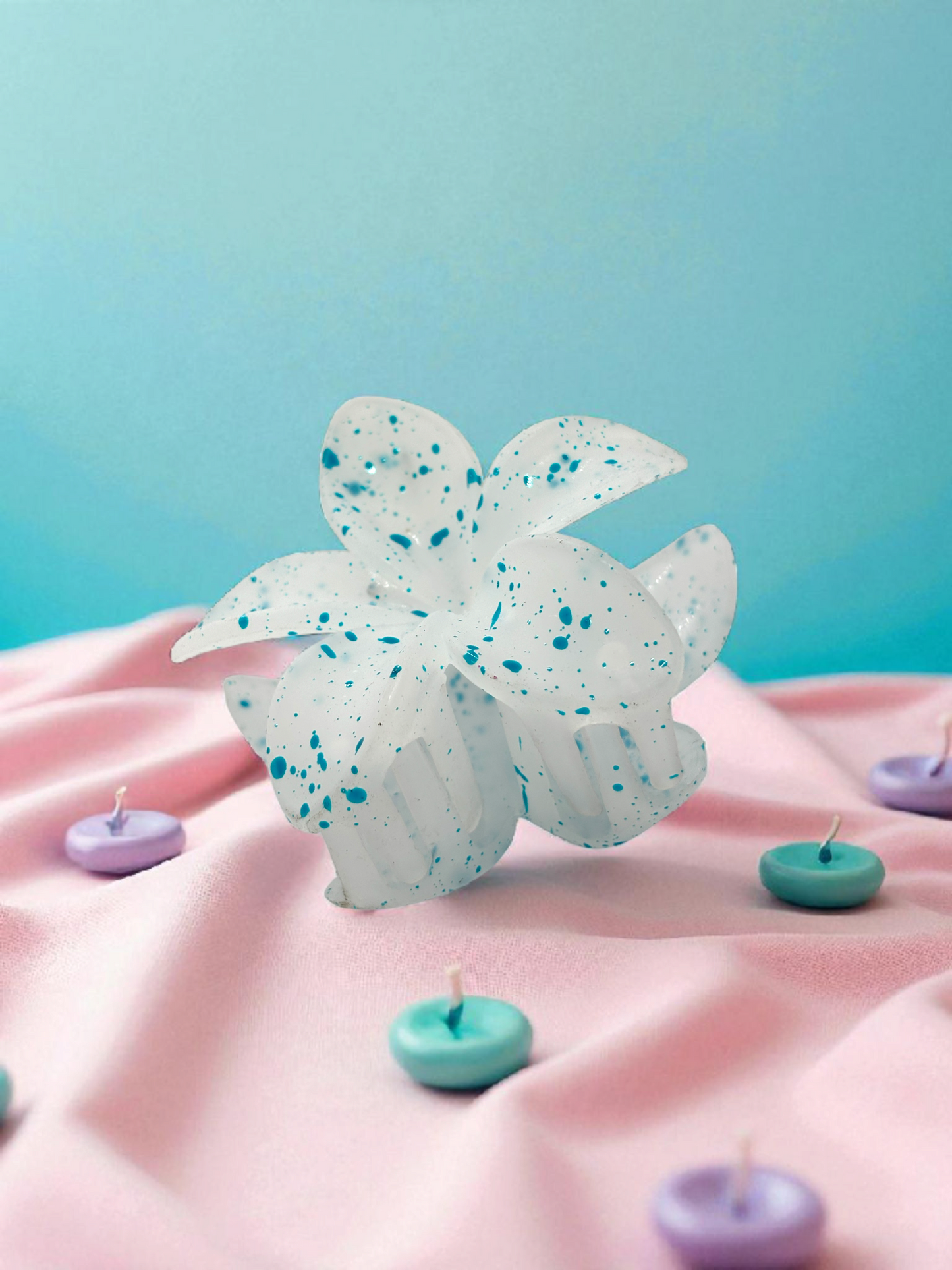 White SkyBlue Dotted Non-Slip Flower Claw Clip