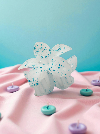 White SkyBlue Dotted Non-Slip Flower Claw Clip