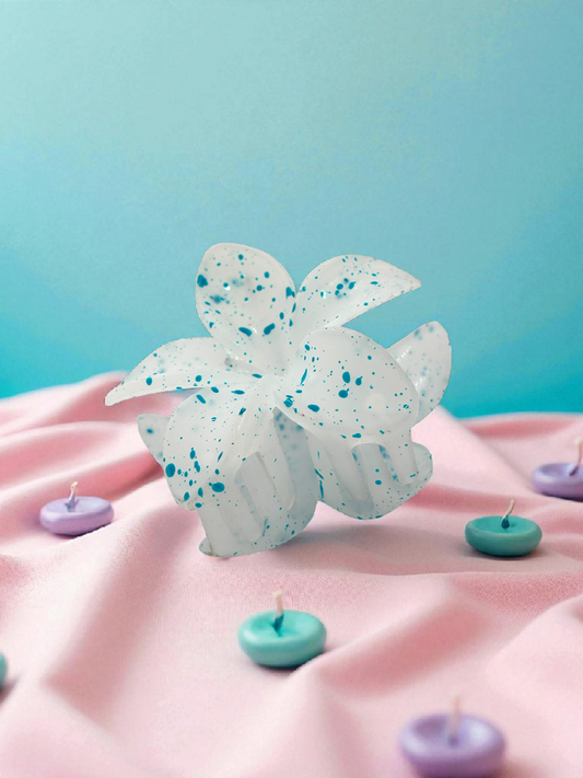 White SkyBlue Dotted Non-Slip Flower Claw Clip