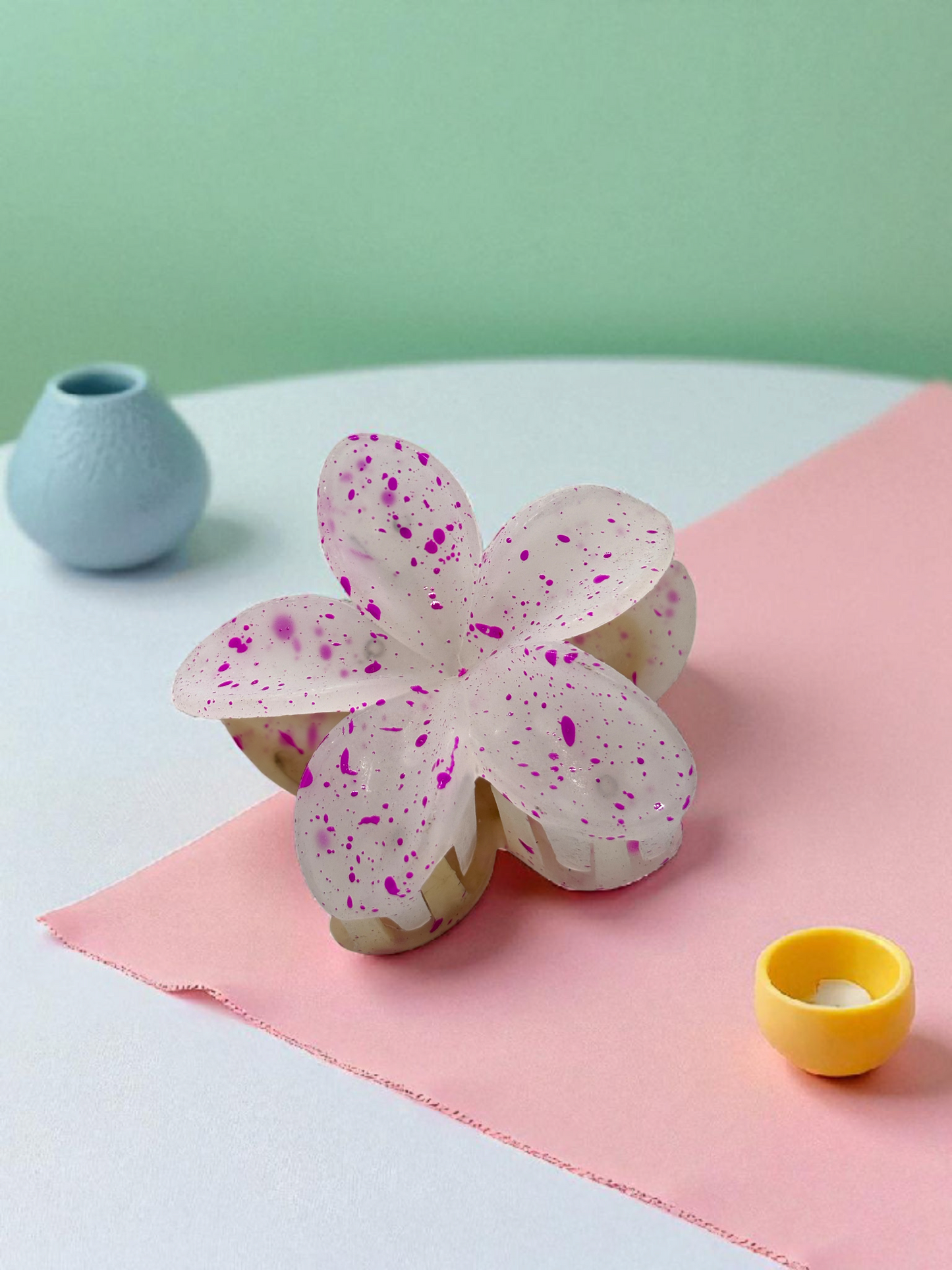 White Pink Dotted Non-Slip Flower Claw Clip