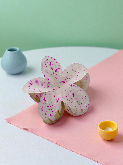 White Pink Dotted Non-Slip Flower Claw Clip