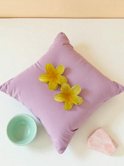 Trending Yellow Glossy Medium Non-Slip Flower Claw Clip - Pack of 2