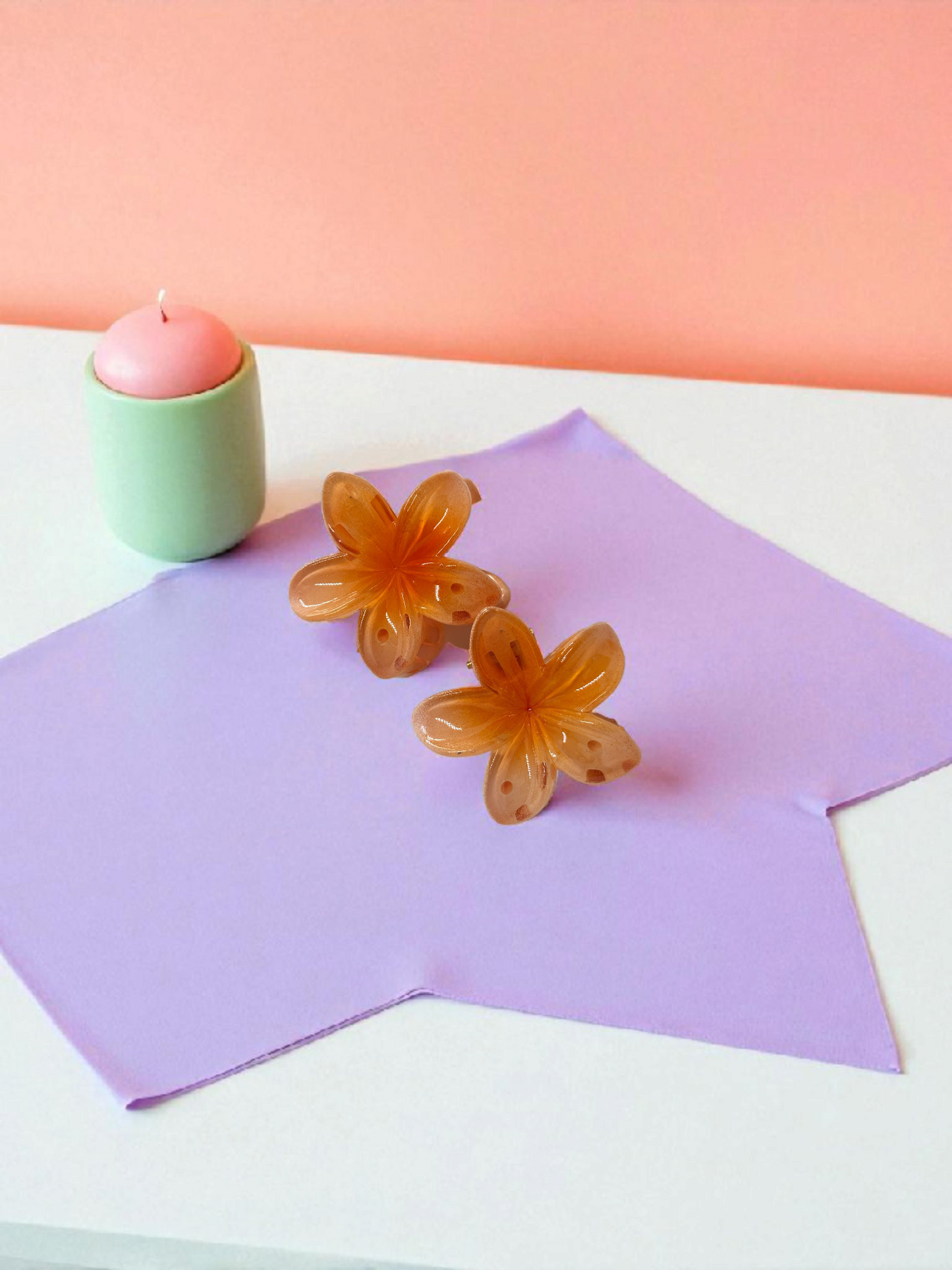 Orange Glossy Medium Size Non-Slip Flower Claw Clip - Pack of 2