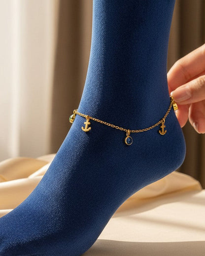 Lucky Anchor & Crystal Gold Plated Anti Tarnish Stainless Steel Anklet