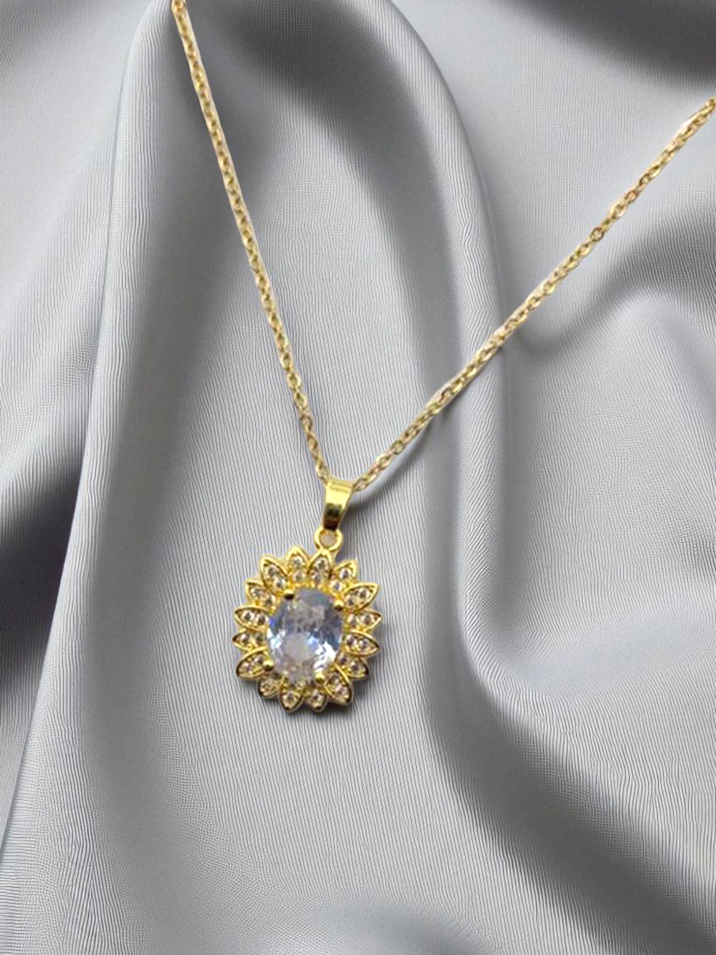 The Sun Flower Energy Yeilding Crystal Anti Tarnished Gold Plated Necklace