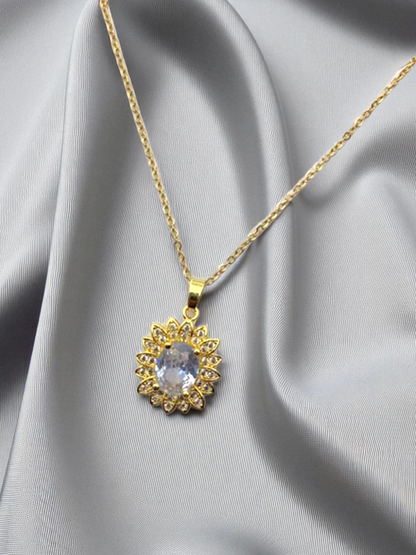 The Sun Flower Energy Yeilding Crystal Anti Tarnished Gold Plated Necklace