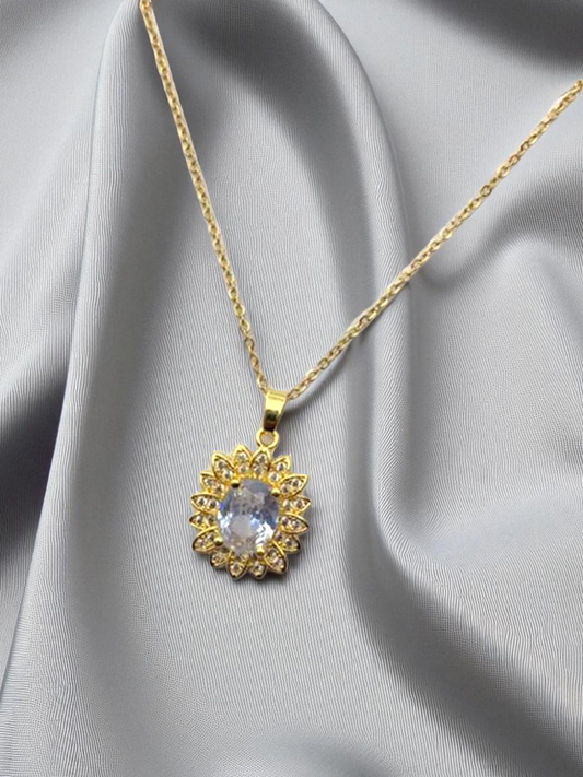 The Sun Flower Energy Yeilding Crystal Anti Tarnished Gold Plated Necklace