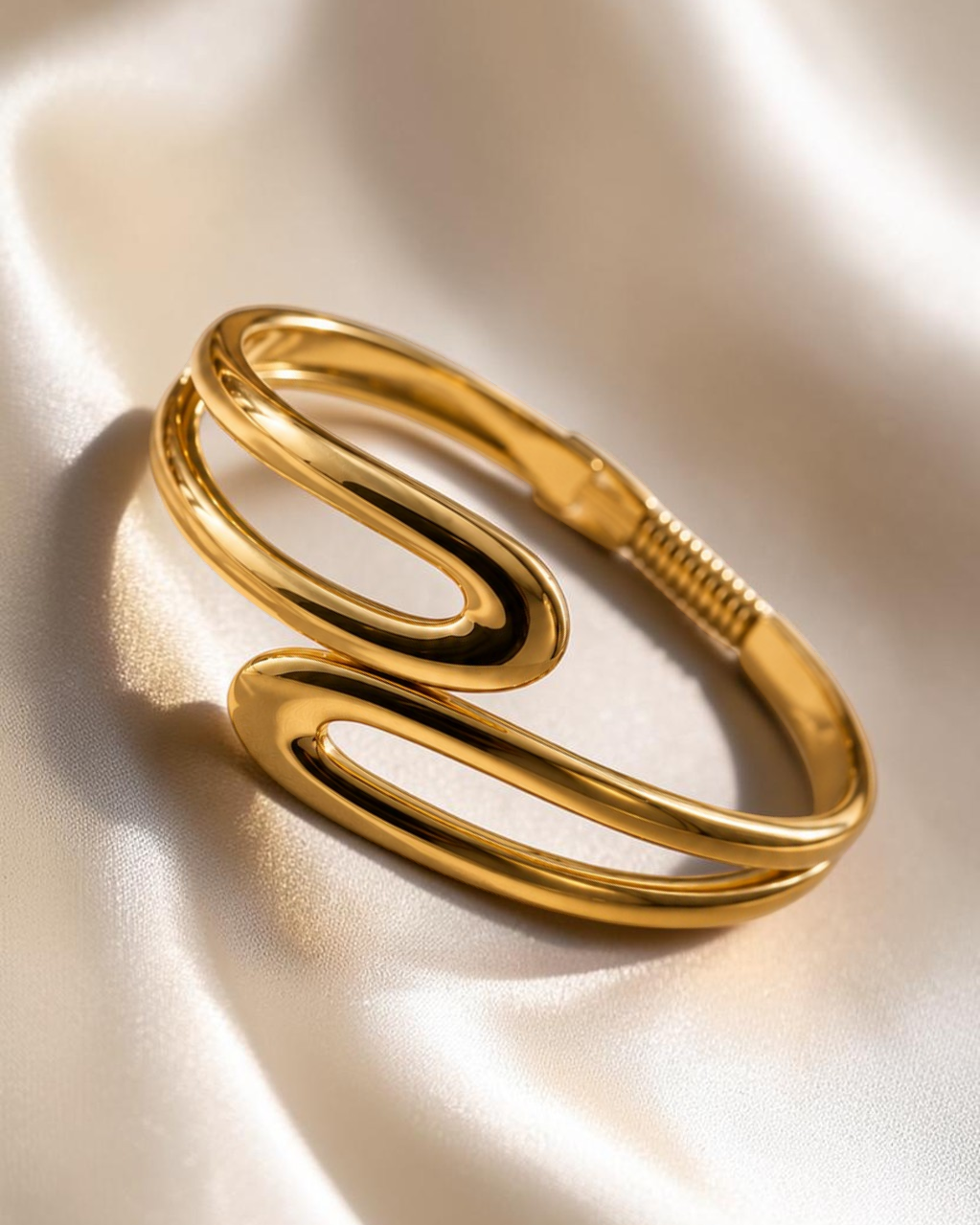 The Sculpt Wave Bypass Cuff - 18K Gold Plated Anti tarnish Stainless Steel Kada Bracelet