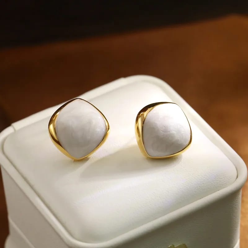 Mosaic Melts White Korean Stud Earrings