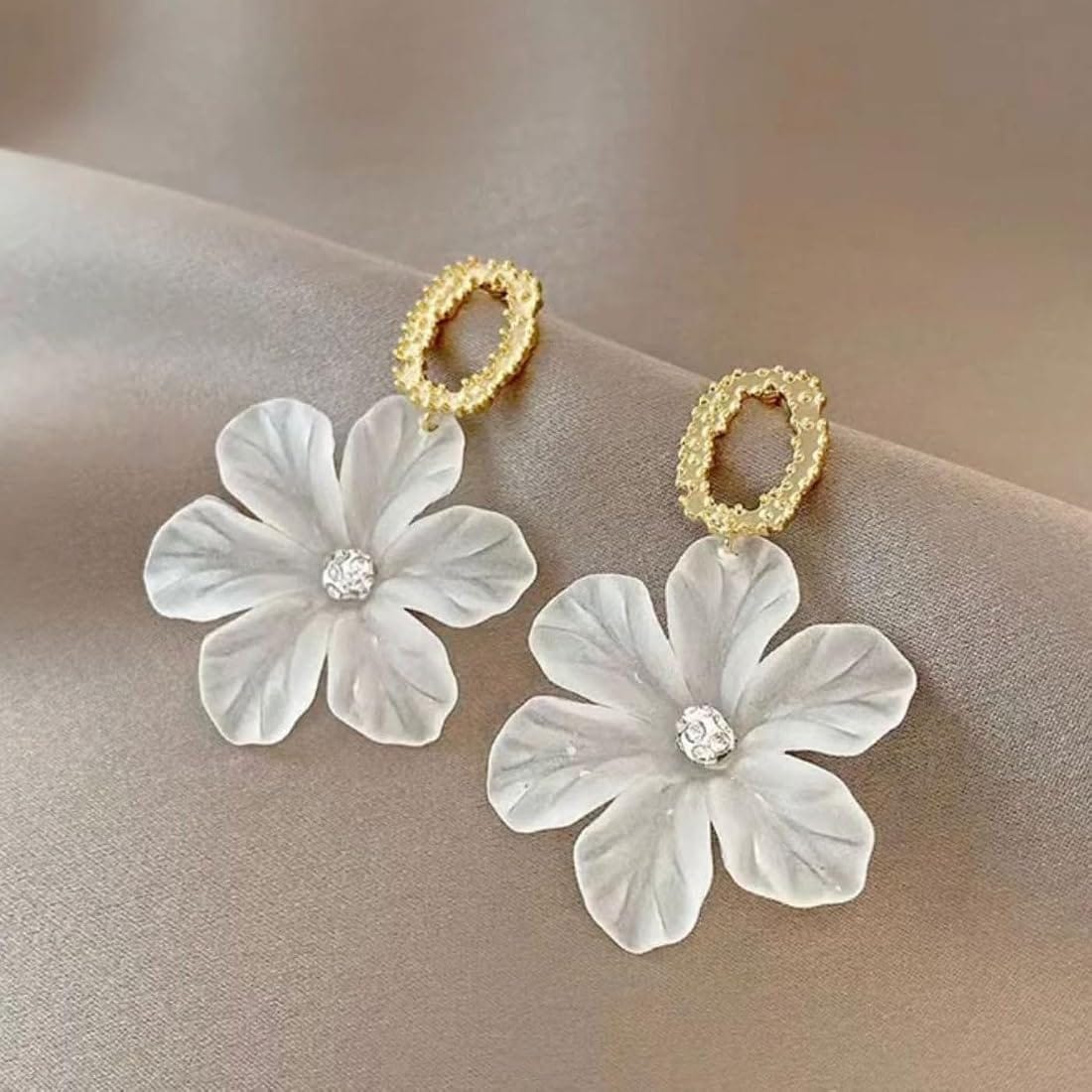 Hoops And Flowers White Korean Earrings
