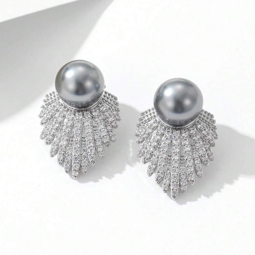 Grey Pearl Zerconia Korean Earrings