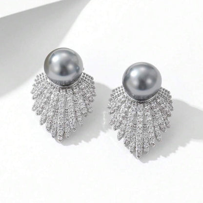 Grey Pearl Zerconia Korean Earrings