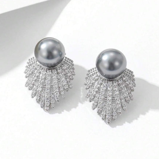 Grey Pearl Zerconia Korean Earrings