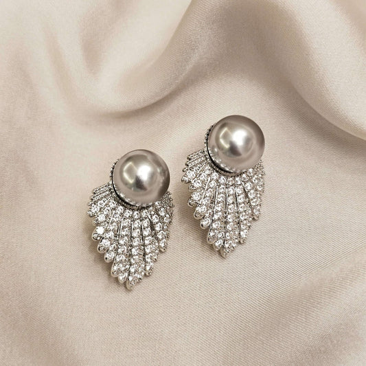 Grey Pearl Zerconia Korean Earrings