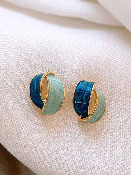Twiny Swirl Hoops - Blue and Mint Trendy Korean Earrings
