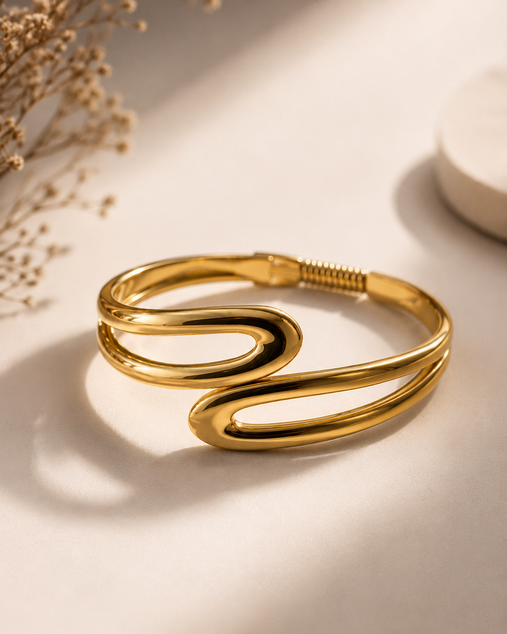 The Sculpt Wave Bypass Cuff - 18K Gold Plated Anti tarnish Stainless Steel Kada Bracelet