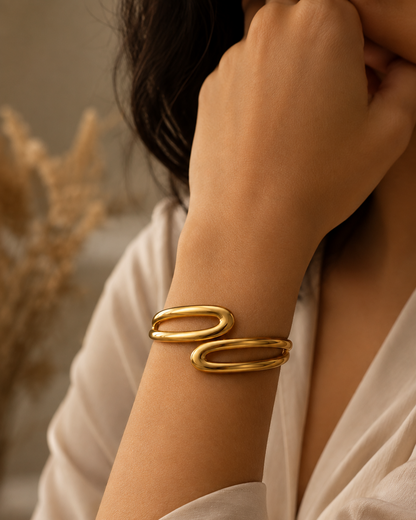 The Sculpt Wave Bypass Cuff - 18K Gold Plated Anti tarnish Stainless Steel Kada Bracelet
