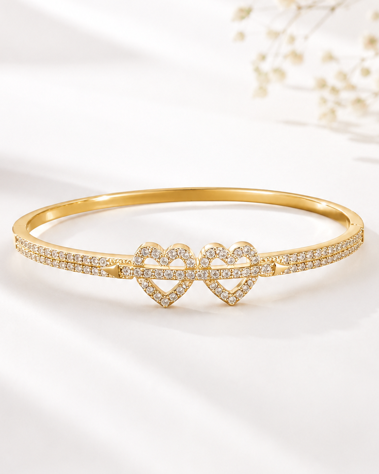 The Cupid’s Arrow Forever-Linked Dual-Heart Cuff - 18K Gold Plated Anti Tarnish Brass Bracelet