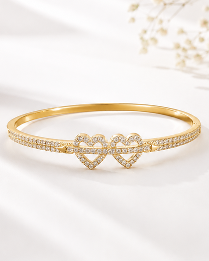 The Cupid’s Arrow Forever-Linked Dual-Heart Cuff - 18K Gold Plated Anti Tarnish Brass Bracelet