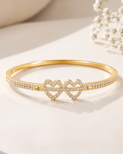 The Cupid’s Arrow Forever-Linked Dual-Heart Cuff - 18K Gold Plated Anti Tarnish Brass Bracelet