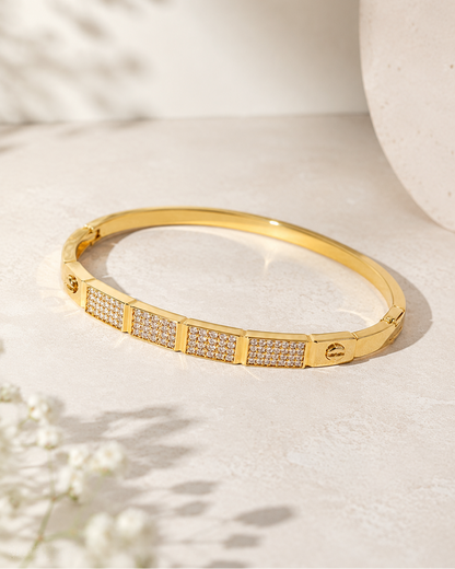 The Rivet Luxe Mosaic Grid Crystal Cuff - 18K Gold Plated Anti tarnish Brass Bracelet