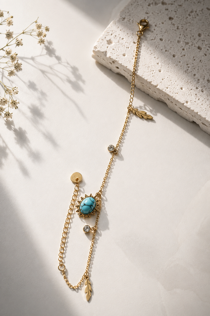 The Bohemian Turquoise & Feather Charm - 18K Gold Plated Anti tarnish Stainless Steel Bracelet (Copy)