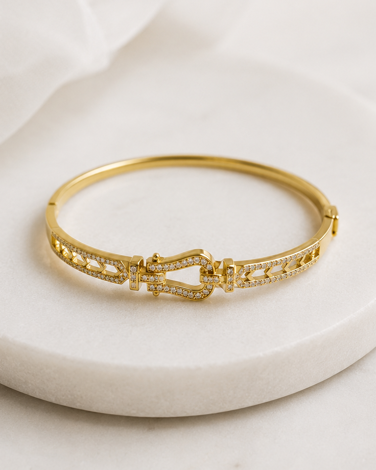 Aurelia Horseshoe Crystal Cuff - 18K Gold Plated Anti Tarnish Bracelet
