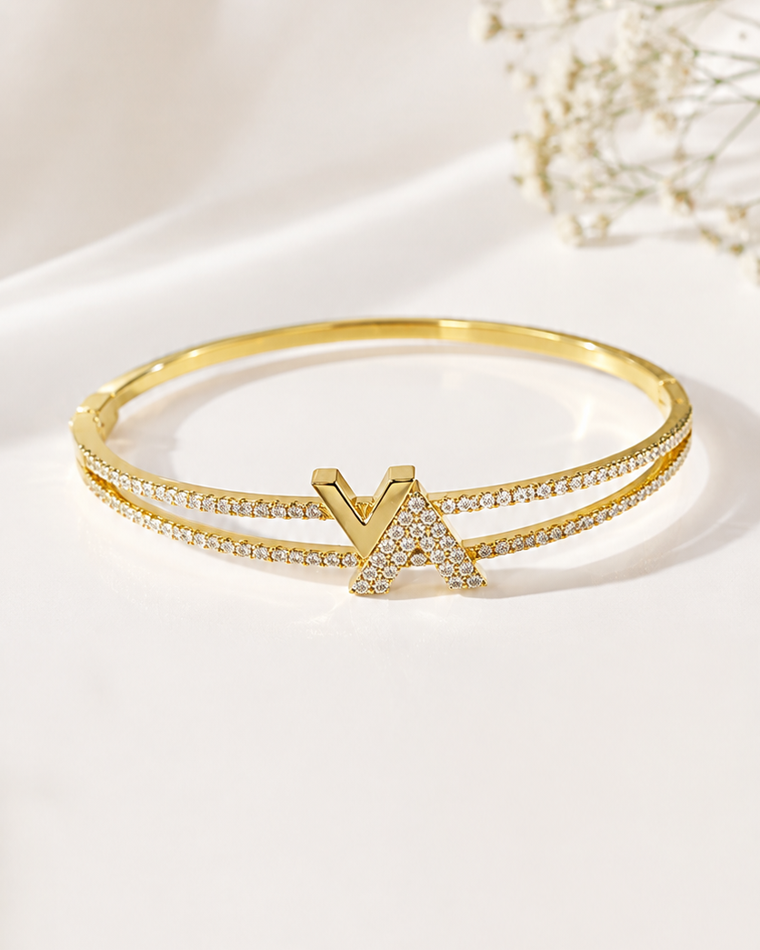 Aura Pavé Luxe Dual-Band Crystal Studded Cuff - 18K Gold Plated Anti Tarnish Bracelet