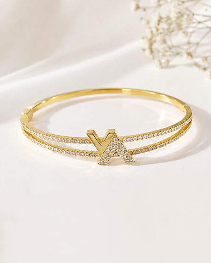 Aura Pavé Luxe Dual-Band Crystal Studded Cuff - 18K Gold Plated Anti Tarnish Bracelet