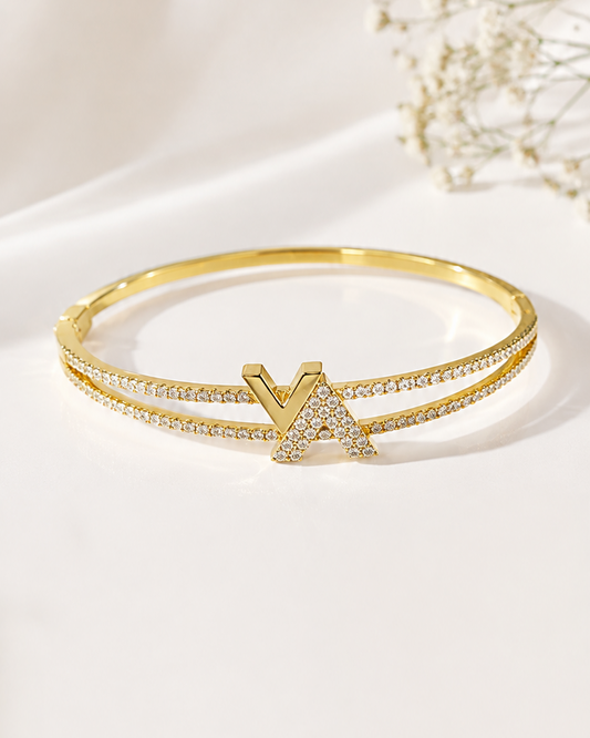 Aura Pavé Luxe Dual-Band Crystal Studded Cuff - 18K Gold Plated Anti Tarnish Bracelet