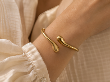 Forme Contoured Dew Drop Cuff - 18K Gold Plated Anti tarnish Stainless Steel Bracelet