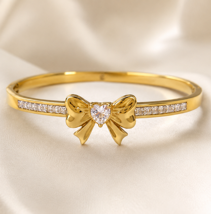 Amélie Princess Cut Bow Cuff - 18K Gold Plated Anti tarnish Stainless Steel Kada Bracelet