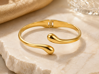 Forme Contoured Dew Drop Cuff - 18K Gold Plated Anti tarnish Stainless Steel Bracelet