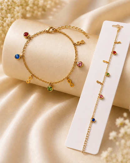 The Eternal Touch Infinity Charm & Crystal - Anti tarnish Stainless Steel Chain Bracelet