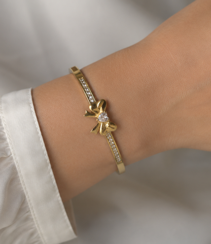Amélie Princess Cut Bow Cuff - 18K Gold Plated Anti tarnish Stainless Steel Kada Bracelet