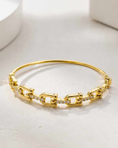 Solstice Urban Link Interlocking Cuff - 18K Gold Plated Anti Tarnish Brass Kada Bracelet