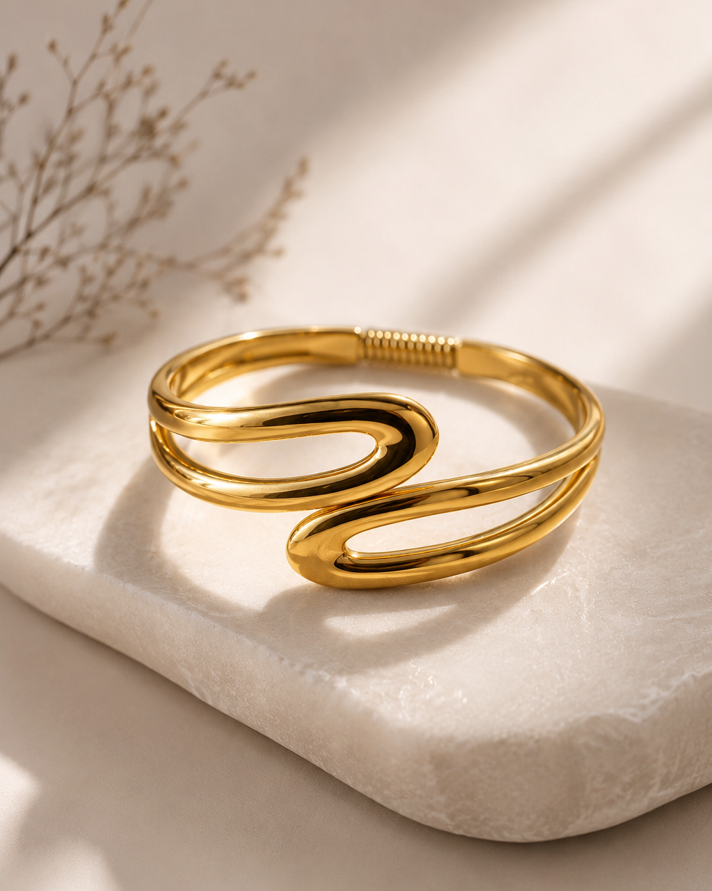 The Sculpt Wave Bypass Cuff - 18K Gold Plated Anti tarnish Stainless Steel Kada Bracelet