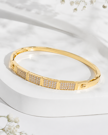 The Rivet Luxe Mosaic Grid Crystal Cuff - 18K Gold Plated Anti tarnish Brass Bracelet