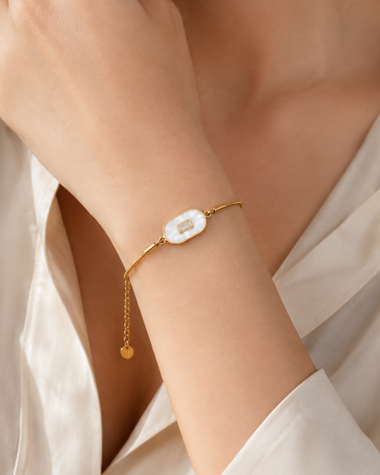 The Linea Baguette White Pill-Bar 18K Gold Plated Anti tarnish Stainless Steel Bracelet