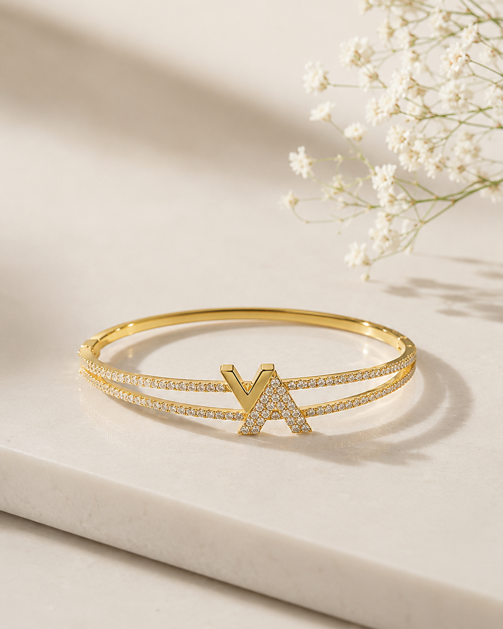 Aura Pavé Luxe Dual-Band Crystal Studded Cuff - 18K Gold Plated Anti Tarnish Bracelet